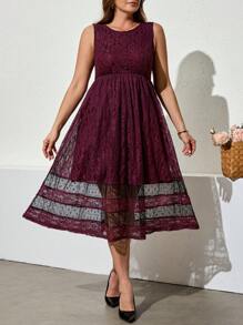 SHEIN Clasi Vestido Elegante Plus Size com Recortes Coloridos em Renda, Vestido para Convidada de Casamento, Vestido de Formatura Branco, Looks de Férias para Mulheres, Looks de Rave, Looks de Festival, Looks de Verão para Mulheres, Looks de Primavera para Mulheres, Vestido de Páscoa para Mulheres, Vestidos de Verão para Mulheres, Looks de Férias para Mulheres, Vestido de Formatura, Vestidos Soltos para Mulheres, Vestidos Elegantes para Mulheres, Dia das Mães, 4 de Julho, Vestido de Formatura, Looks de Brunch para Mulheres - Violeta - Visão 4