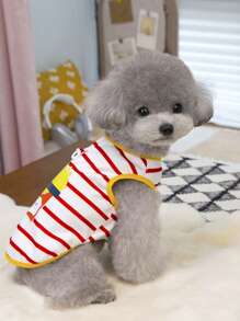 PETSIN Arnés/chaleco transpirable y calado para mascotas de color rojo con un lindo diseño de patatas fritas de dibujos animados y patrón a rayas, adecuado para perros y gatos pequeños y medianos en verano - Rojo - Ver 6