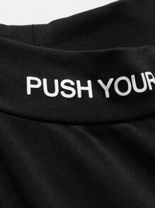 DAZY Women's Half Turtleneck Tight Short Sleeve T-Shirt With Letter Print And Cropped Hem Y2k,Fall Clothes - Black - View 3