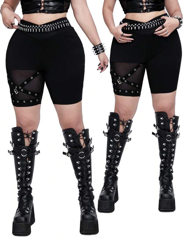 Whyspr Casual Punk  Plus Size Sexy Sheer Mesh Slim Leggings