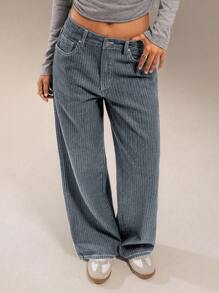 Forever 21 Autumn/Winter New Straight Leg Low Rise Unique Jacquard Stripe Casual Versatile Dark Wash Denim Jeans