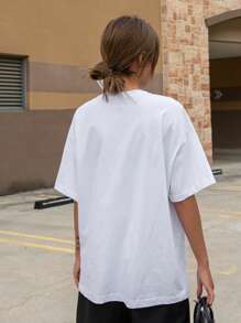 DAZY Embroidery Pocket Patched Drop Shoulder Tee Summer Preppy Tops - White - View 2