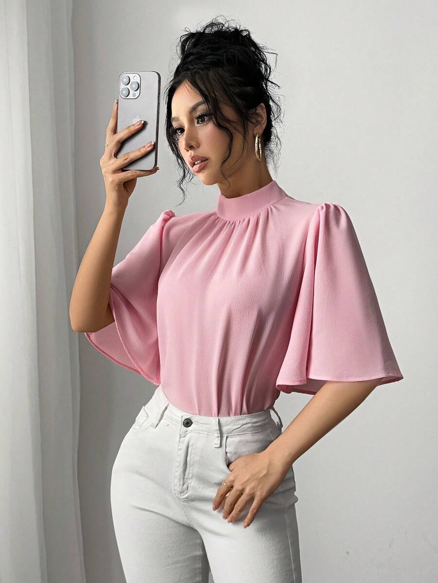 Rafferiza Women's Blouse With Ruffle Collar And Wide Sleeves - Pink - View 1