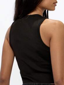 SUMWON WOMEN 前卫朋克背心短款上衣 Y2K 哥特铆钉链条时尚背心工业风节日演唱会无袖上衣另类街头风格俱乐部服饰 - 黑色 - 查看 7