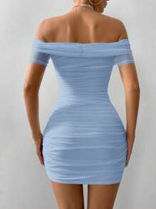 Firerie Women Fitted Open Shoulder Short Sleeve Beaded Bodycon Dress