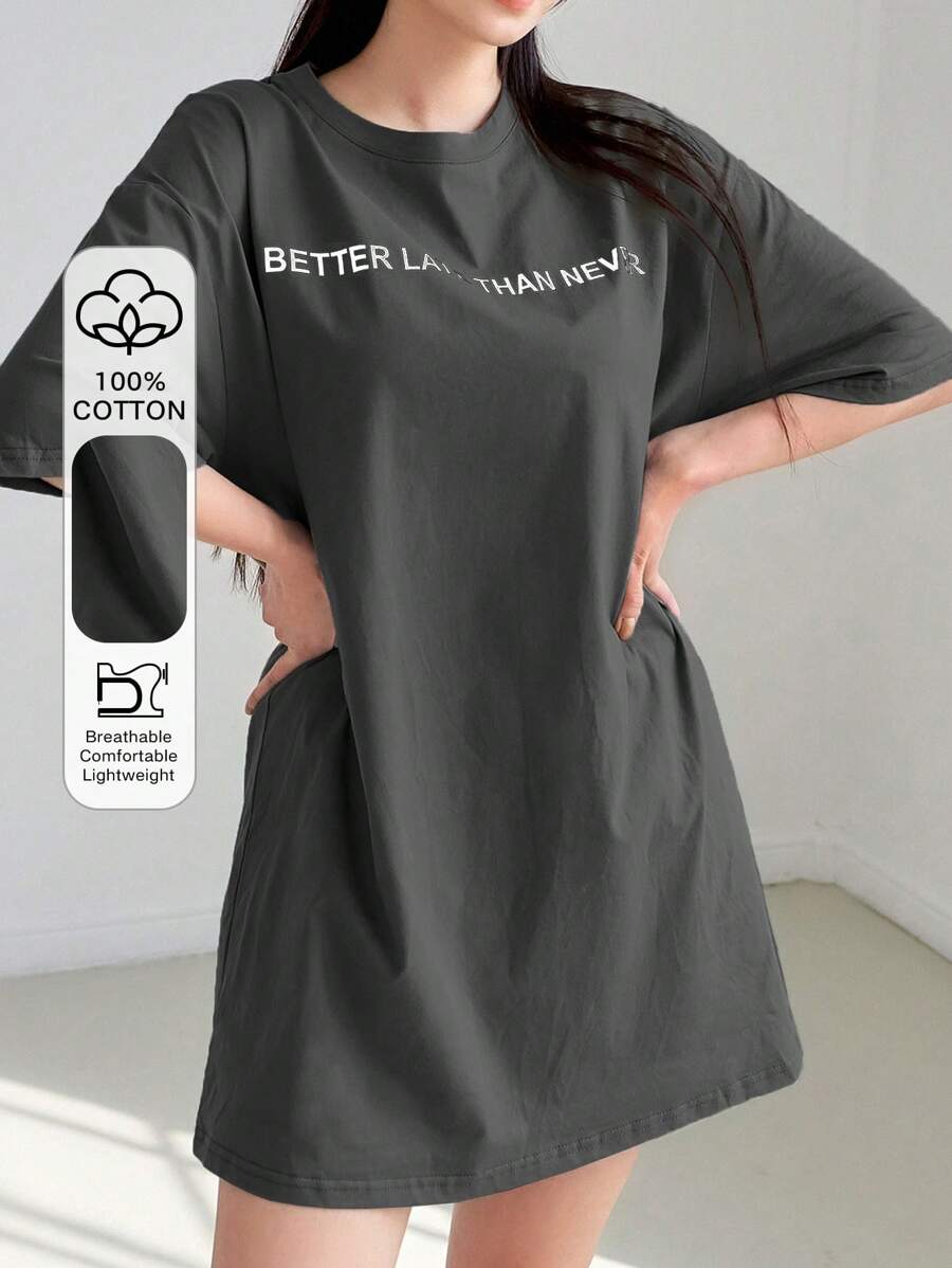 DAZY Slogan Graphic Drop Shoulder Tee Dress Sundress