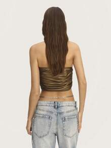 SHEIN Unity Women Summer Fashionable Bandeau Top Ruched Cowgirl