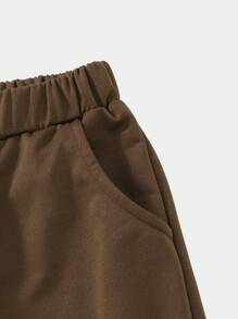 SHEIN 1pc Boys' Basic Stylish Logo Print Loose Fit Casual Long Pants, All Season - Brown - View 4