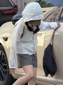 DAZY 儿童少女春夏两件套，撞色编织秋冬连帽衫 - 白色 - 查看 7