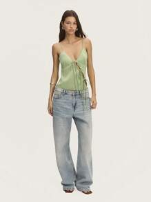 Nöista 女式上衣 V 领前系带不对称春夏 - 綠色 - 查看 1