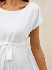 SHEIN Maternity Dress, Solid Color Short Sleeve Round Neck, Minimalist Style Summer Clothing - White - View 6