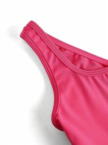 SHEIN 年轻女孩 2 件套服装 - 洋红色无袖连衣裙，采用镂空交叉背部设计和紧身裤 - 玫紅色 - 查看 5