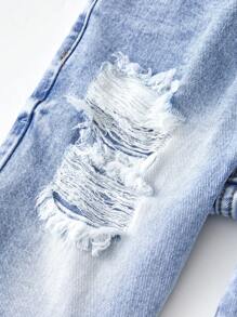 Pantalones cortos vaqueros ligeros azul claro lavados, versátiles y de moda minimalista, para niño casual con roturas - Lavado ligero - Ver 4