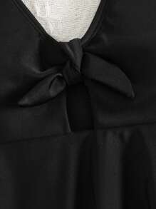 Tween Girls Tankini Bathing Suit ,Solid Ruffled Camisole Top With Coconut Tree Print Bikini Bottom - Black - View 4