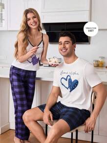 CoupledUp Men's Heart & Galaxy Pattern Print Pajama Set, Couples Loungewear - Multicolor - View 3