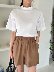 DAZY Blusa Sólida De Cuello Alto Simulado Y Hombro Caído - Blanco - Ver 3