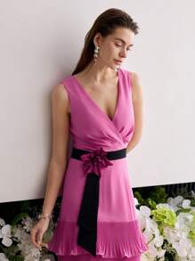 MOTF Soiréza VESTIDO DE CAPAS CON ESTAMPADO FLORAL ESTÉREO - Rosa Fucsia - Ver 4