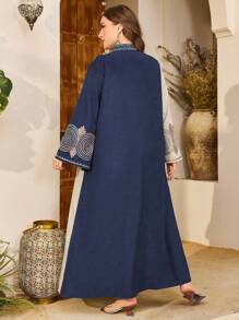 Al Najma 女士优雅绿色和米色拼色刺绣长裙，传统土耳其/阿拉伯长袍 - 彩色 - 查看 2