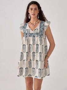 Florisole 女士波西米亚岛度假花卉印花 A 字短裙，春夏 - 彩色 - 查看 6