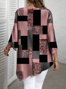 EMERY ROSE Plus Size Casual Plaid Printed Loose Shirt, Spring Autumn Chic Blouses For Women - Multicolor - View 2