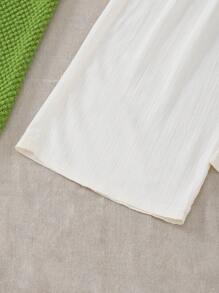 2pcs Tween Girl Textured Fabric Off Shoulder Camisole With Wide-Leg Pants Vacation Set, Spring/Summer - Apricot - View 5