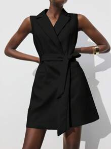 Maija 女士春夏新款腰带都市现代日常休闲短款连衣裙，适合外出、节日派对、约会、婚礼、音乐节等场合，复古90年代波西米亚风女装 - 黑色 - 查看 6