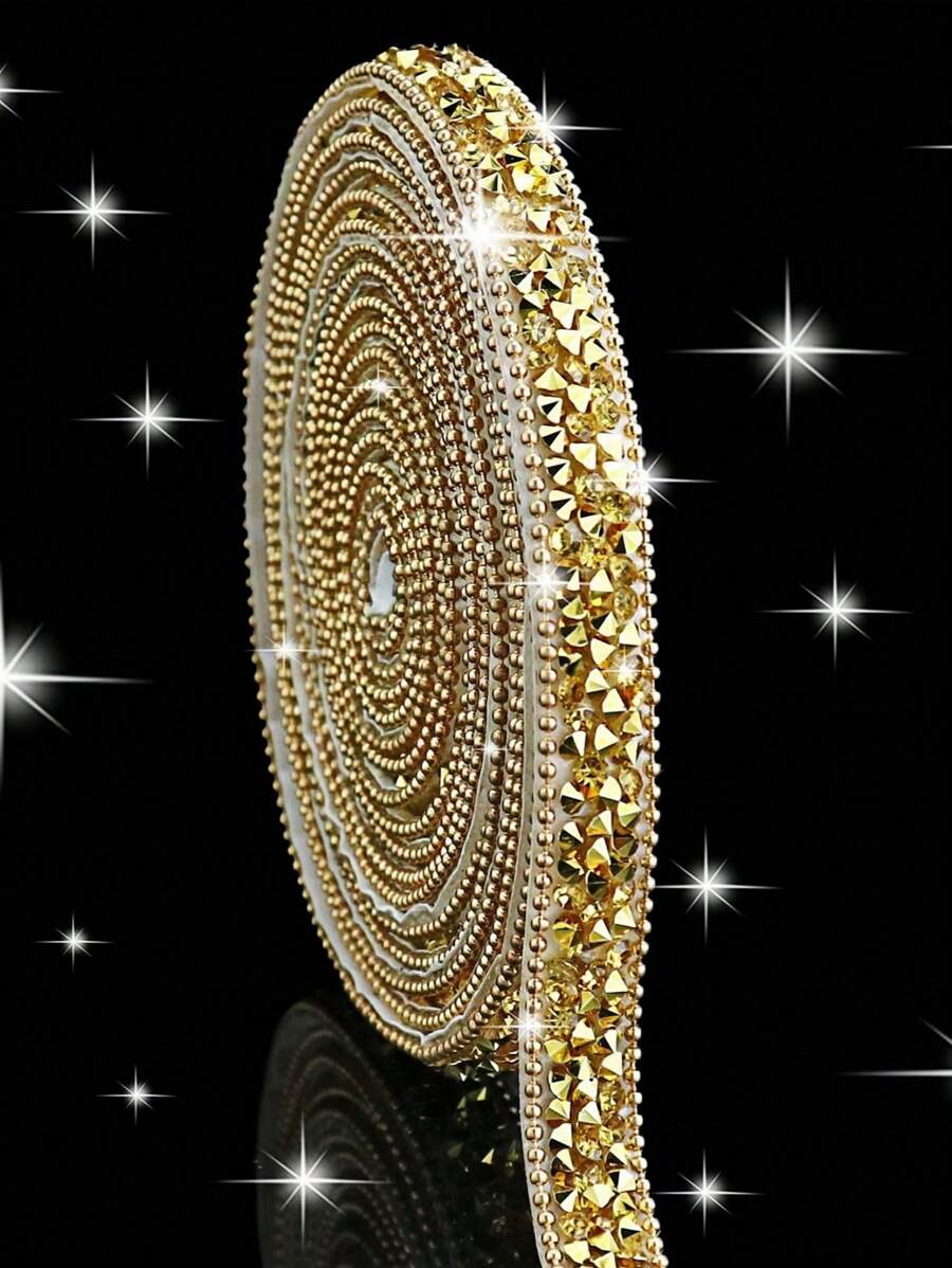 1 Yard Vàng Holographic Rhinestone Trang Trí Trang Phục Sọc Với Kích Thước Hỗn Hợp & Hình Dạng Đá Cho Trang Trí Quần Áo, Quà Tặng Trang Trí & Làm Đồ Trang Sức Tự Làm, Trang Trí Lễ Hội Giáng Sinh Cho Quà Tặng Ngày Lễ (Rộng 1cm) - Vàng - Xem 1