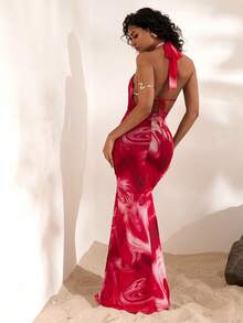 Opulessa 女式针织网眼印花露背美人鱼连衣裙