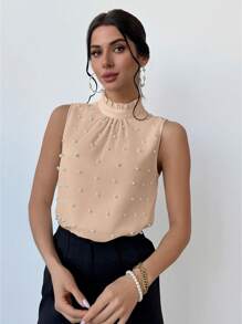 Firerie 女士泡泡袖珍珠装饰衬衫，适合婚礼季节和日期 - 卡其色 - 查看 1