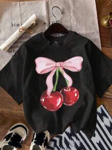 Attitoon 3 件套休闲简约樱桃印花圆领短袖修身短款 T 恤女士适合夏季 - 彩色 - 查看 5