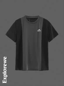 2pcs/Set Boys Light Grey Summer Casual Gym Outdoor Moisture-Wicking Quick Dry Color Block Crew Neck T-Shirt And Reflective Zip-Up Shorts Outfit Set - Grey - View 6
