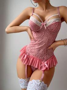 PetitDoll 2件套女士蕾丝性感内衣套装（无钢圈文胸和丁字裤）适合外出 - 粉色 - 查看 3