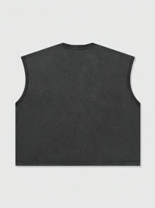 ROMWE MEN Street Life Camiseta de tirantes de ajuste corto para hombre con estampado lavado de labios y dientes - Negro - Ver 2