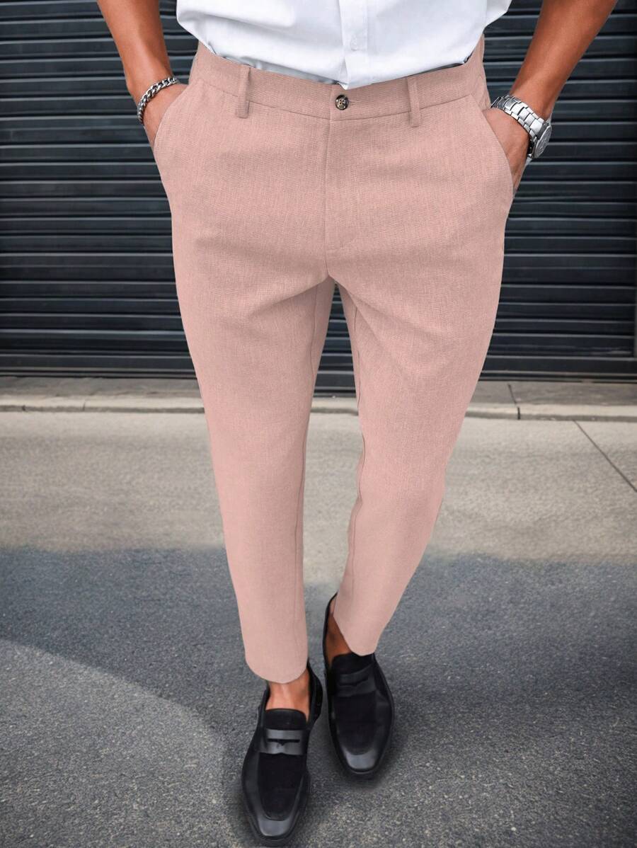 Manfinity Bizformal Fitted Solid Color Minimalist Casual Pants, Suitable For Summer Business Casual Men Pants Men Clothes Men Pants Men Suit Pants Men Dress Pants Men Suit Pants - Pink - View 1