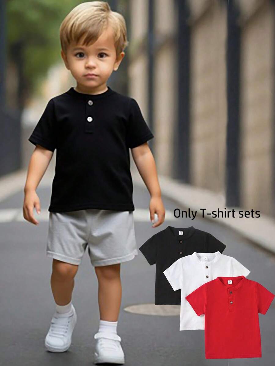 SHEIN Jeune garçon - Chemise polo à manches courtes simples pour une tenue quotidienne, couleur unie - Multicolore - Voir 1