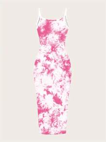 SHEIN EZwear Đầm Maxi Ôm Body In Họa Tiết Tie Dye Tối Giản Giản Dị, Phù Hợp Cho Mùa Hè - trắng - Xem 2