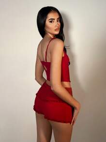 SHEIN BAE Top corto elegante y sexy de color liso con lazo y diseño espalda descubierta para noche de citas