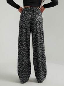 SHEIN Tall Women Leopard Print Casual Lounge Pants - Dark Grey - View 2