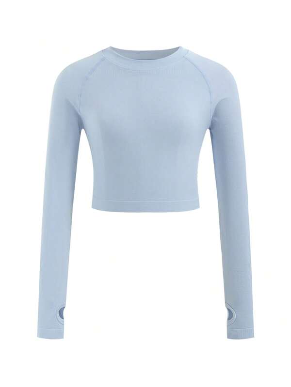 SHEIN Tween Girls' Sportswear Crop Top Long Sleeve Yoga Stretchy Comfortable Free Movement Fashion Simple Design Suitable For Running, Cycling