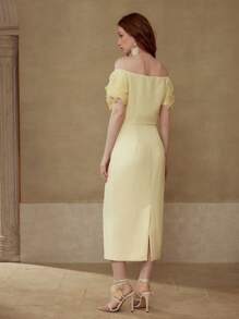 MOTF PREMIUM 3D 花卉露肩中长连衣裙 - 黃色 - 查看 6