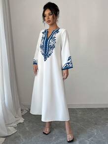Elenzga Long Robe Dress For Women, New Fashionable Loose Printed Robe - White - View 5
