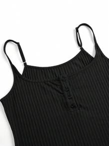 Calvaya Plus Size Women Solid Color Button Half-Placket Casual Camisole
