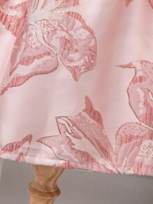 女孩年轻女孩正式泡泡袖圆领提花拉链公主裙，优雅迷人，适合生日派对 - 粉色 - 查看 8