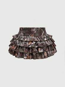 ROMWE J-Fashion Y2K Vintage Leaf Camo Full Print Cropped Tube Top And Mini Skirt 2pcs Set - Multicolor - View 4