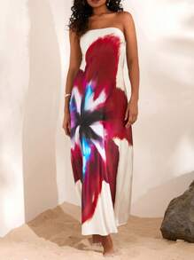 Opulessa Elegant Beach Holiday Sheer Floral Print Backless Dress,Sun Dress