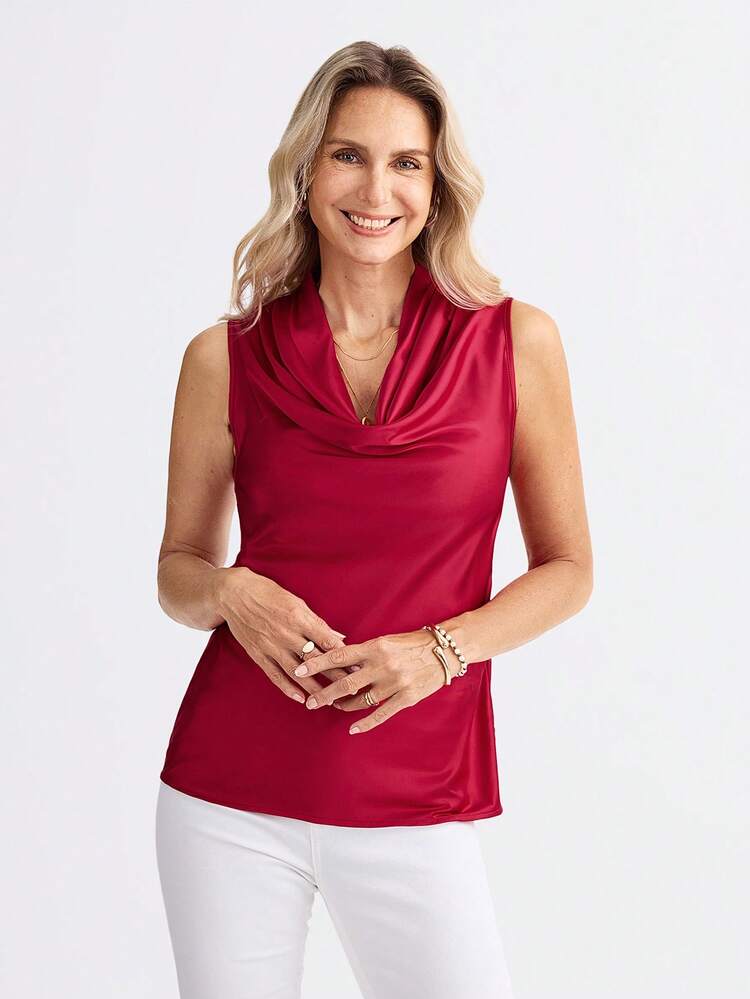 Chemise élégante sans manches en satin à boutons pour les sorties, les fêtes et les événements