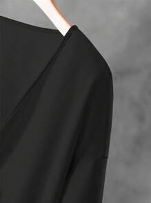 Linhara 2pcs/Set Women Plus Size Solid Color Front Tie Long Sleeve Top And Wide Leg Pants, Casual Outfit Fall Cloth For Women