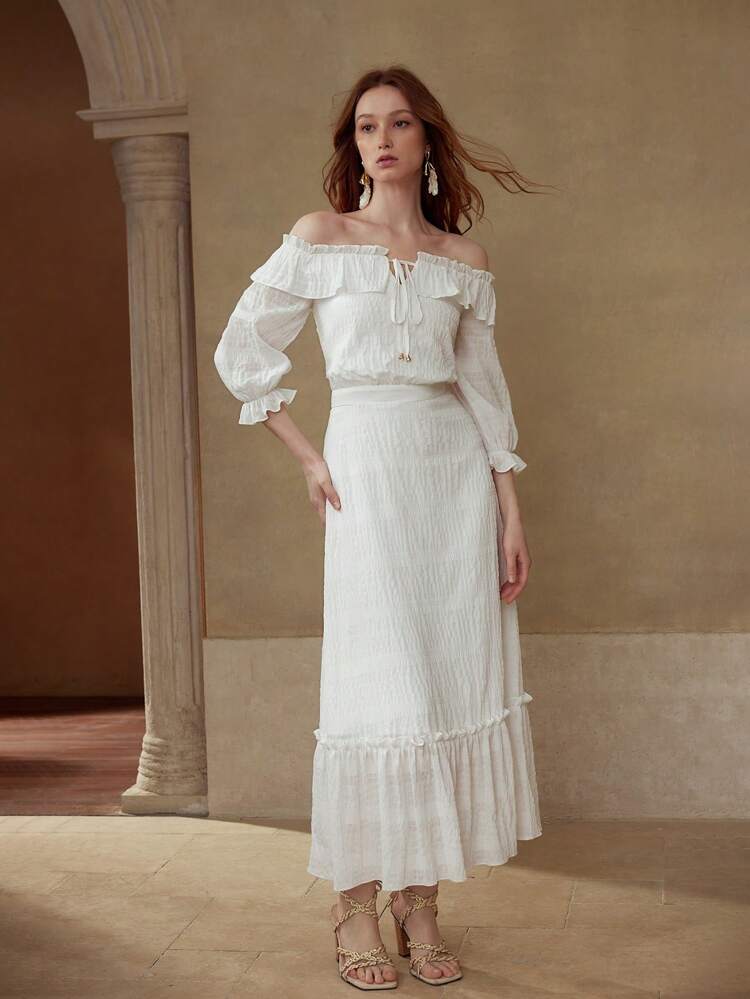 TEXTURED OFF SHOULDER DRESS