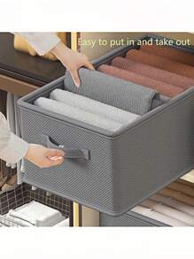 1pc Gray Clothes Storage Box With Handle, Wardrobe Clothes Organizer,Storage Drawer Box , Foldable Fabric Closet Organizers For Clothing, Jeans, Sweater, Bras ,Multi-Functional Dormitory Toy & Clothes Storage Box, For Household Decorations Autumn Decor Festival Decor Room Decor Home Decor Fall Decor Bedroom Decor - Grey - View 3