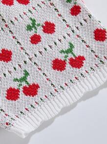 SHEIN 2pcs White Cherry Pattern Knitted Vest And Knitted Shorts Sets For Young Girls - White - View 7